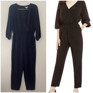 H by Halston Jumpsuit Women's M Black Surplice Elastic Stretch Office Minimalist